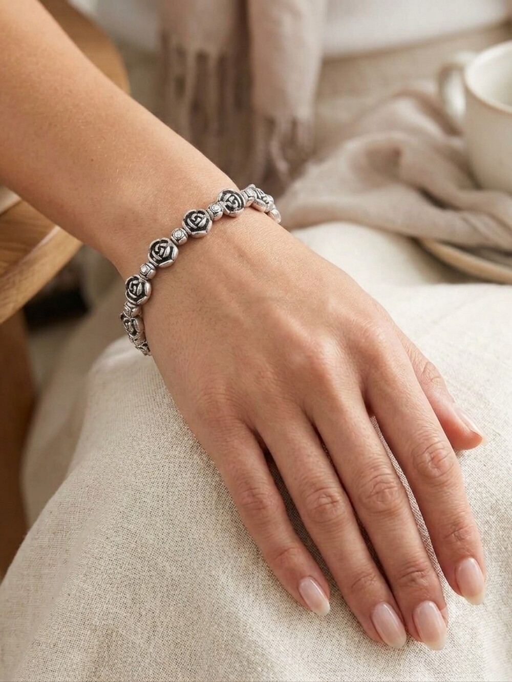 Rose Bead Bracelet - Elegant Floral Link